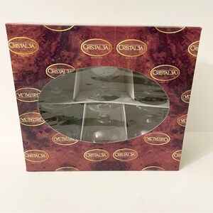 Set of 6 Cristal 3A Made in Italy Gold Trim Brandy/Cognac Glasses in Box